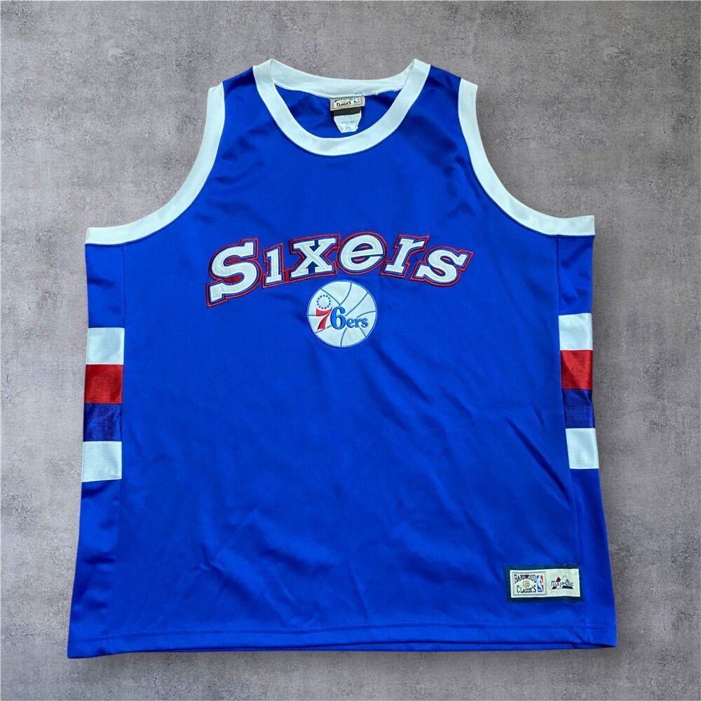 Majestic Hardwood Classics Vtg NBA Philadelphia 76ers Jersey Blue Men's Size XXL